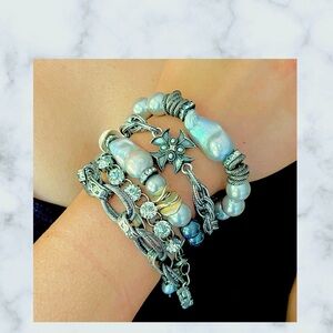 Balthazar Pearl Bracelet shown with our silver bracelet stack.